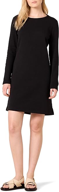 Women's Long Sleeve Crewneck Fleece Above-The-Knee Dress with Ribbed Detail