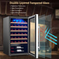 20 Inch 33 Bottles Wine Cooler Refrigerator Built-In or Freestanding Mini Wine Fridge with 2-Layer Tempered Glass Door & Dual Alarm Function